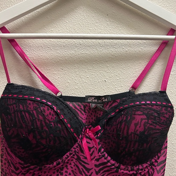 Babydoll lingerie dress pink and black cheetah print - Picture 4 of 6